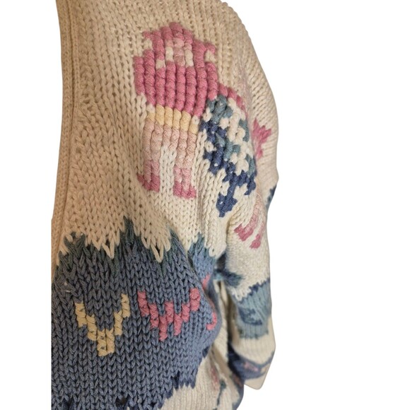 Capezio VTG 90s Y2K Boho Cardigan Cottage Core Cropped Sweater Blue Cream Sz M - Picture 2 of 5